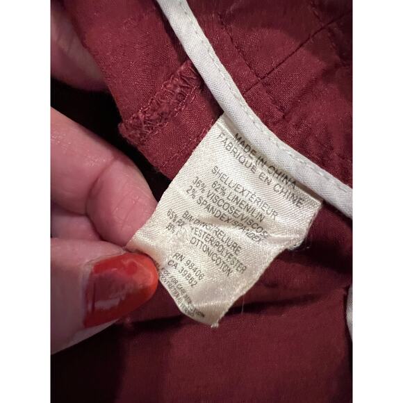 Theory Linen Blend Casual Lightweight Low Rise Pants Burgundy - Picture 6 of 7